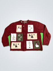 Croft & Barrow Red Christmas Patchwork Cardigan