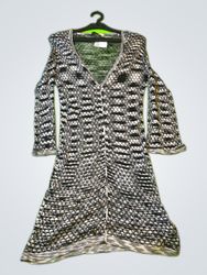 OUI Black and White Zigzag Knit Cardigan