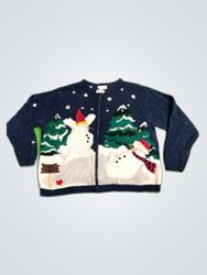 Craft & Barrow Navy Christmas Snowmen Cardigan
