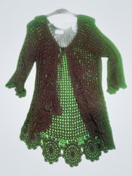 Brown Crochet Knit Cardigan