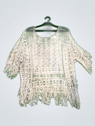 Unbranded Off-White Crochet Fringe Cardigan