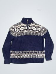 Magaschoni Navy Snowflake Zip-Up Knit Sweater