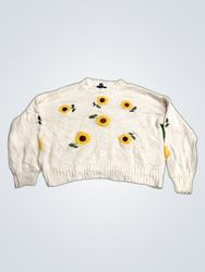 Forever 21 White Knit Sweater with Sunflower Embro..