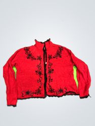 Kicker Lee Red Embroidered Knit Cardigan