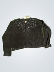Kathie Lee Collection Black Beaded Knit Cardigan