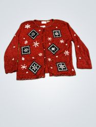 East West Red Snowflake Knit Cardigan