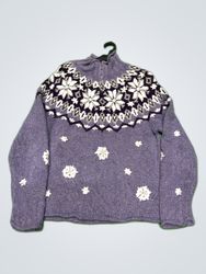 Coldwater Creek Purple Snowflake 1/4 Zip Knit Swea..