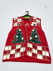 Bobbie Brooks Red Christmas Knit Cardigan Vest