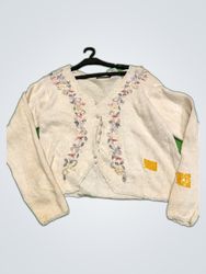 Cream Knit Sweater with Floral Embroidery