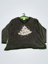 Black Christmas Tree Sequined Top