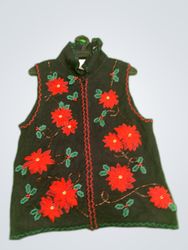 White Stag Black Poinsettia Knit Vest