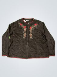 Croft & Barrow Black Embroidered Zip Cardigan