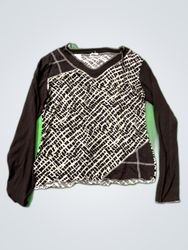 Unbranded Printed V-Neck Long-Sleeve Blouse