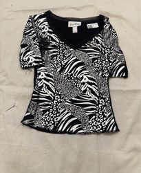 Joseph Ribkoff Black and White Animal Print Blouse