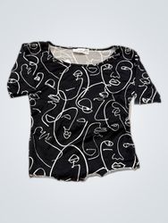 Janina Printed Face Short Sleeve Blouse