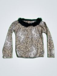 Via Appia Leopard Print Fur Collar Blouse