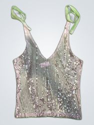 Upcycled Sequined Mesh Top