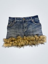 Upcycled Denim Skirt with Fur Trim