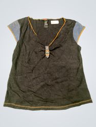 DKNY Black V-Neck Short Sleeve Top with Denim Acce..