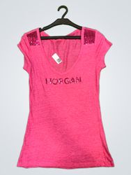 MORGAN Pink Sequin Shoulder T-Shirt