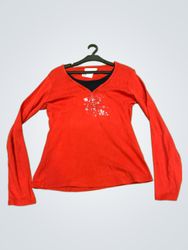 Cache Cache Red Long-Sleeve Top with Floral Embell..