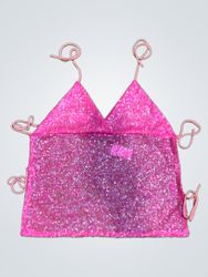 Upcycled Pink Sequin Halter Top with Ties