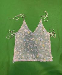 Upcycled Sheer Floral Sequin Embellished Halter To..