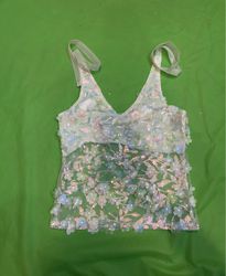 Upcycled Sheer Floral Embellished Tank Top