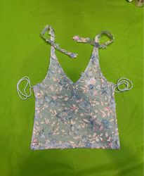 Upcycled Sheer floral embroidered crop top