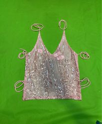 Upcycled Pink Sequin Tank Top