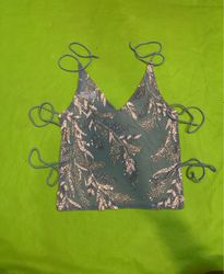 Upcycled Blue sequined top with tie straps