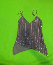 Upcycled Sheer Embellished Asymmetrical Tank Top