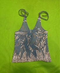 Upcycled Blue Beaded Halter Top