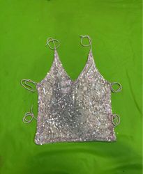 Upcycled Sparkly sequin cami top with tie straps