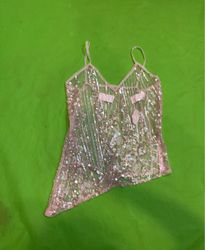 Upcycled Pink Sequin Sheer Camisole