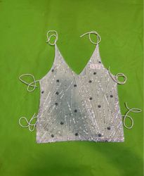 Upcycled Sequin Embellished Camisole Top with Tie ..