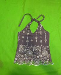 Upcycled Sheer Beaded Halter Top