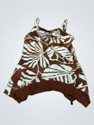 Brown and blue leaf print tank top