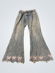 Bell Bottom Jeans with Butterfly Embroidery
