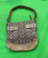 Coach Monogrammed Leather Trimmed Shoulder Bag