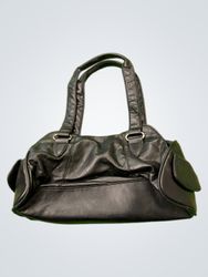 Black Faux Leather Handbag with Zipper Pockets