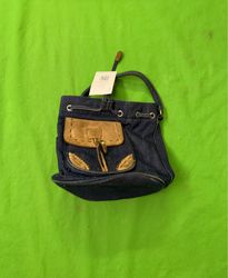 Denim Bucket Bag with Leather Accents