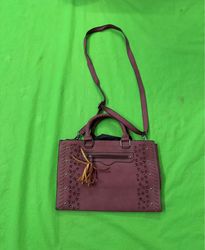 Burgundy Faux Leather Handbag with Tassel