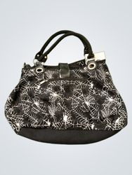 Black handbag with spiderweb print