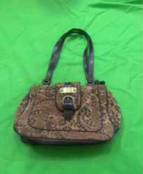 Tapestry Handbag with Leather Accents