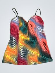 Colorful Print Zipper Tank Top