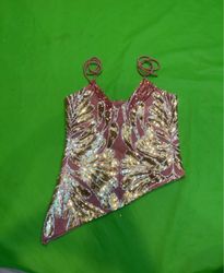 Upcycled Sequin Leaf Patterned Top