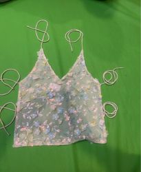 Upcycled Sheer Floral Embellished Cami Top