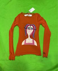 Upcycled La mode est a Vous Orange Mesh Long Sleev..