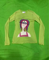 Upcycled Sheer Long Sleeve Top with Graphic Print
